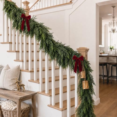 15FT Christmas Cedar Garland Real Touch Greenery for Mantle Decor