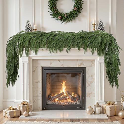 2PCS 6FT Christmas Garland, Artificial Real Touch Norfolk Pine Garland