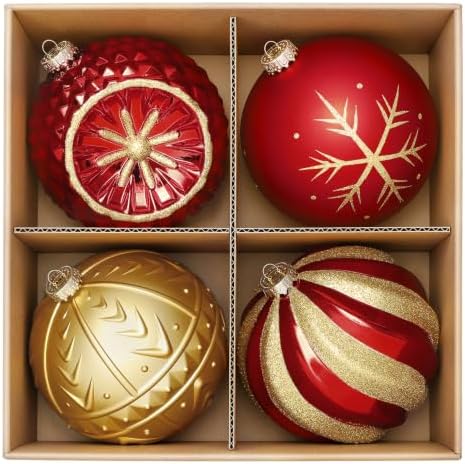 SHareconn 4ct 6 Inch Large Christmas Tree Balls Ornaments, 150mm, Red&Gold