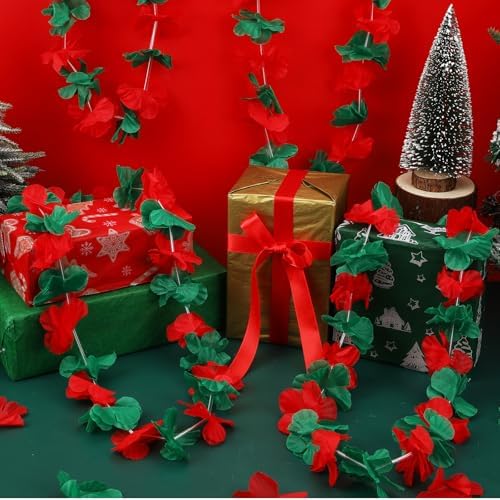 JUNEBRUSHS 24 Pack Christmas Leis Red and Green Flower Leis