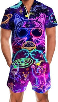 RAISEVERN Mens Romper Male Zipper Shorts Sleeve One Piece Bro Outfits