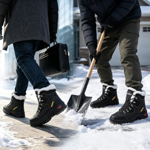 ADMARK Men's Snow Boots Ankle Short Boots Outdoor Fur Lined Winter Shoes