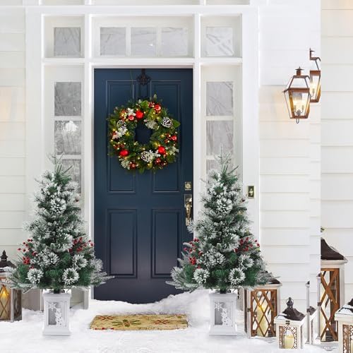 3ft Prelit Snow Flocked Christmas Tree with Light Up White Snowman Box Base