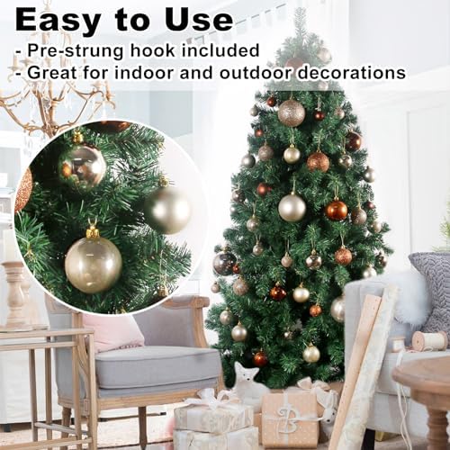 Champagne Gold 2.5" Christmas Balls Christmas Tree Decoration Ornaments Shatterproof Hanging Balls for Birthday Halloween Holiday Wedding Decorations Set of 10pcs