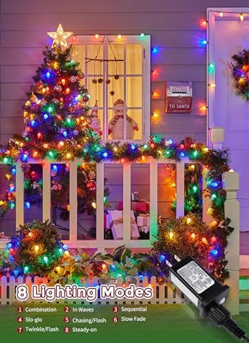 C9 Christmas Lights Outdoor, 114FT 150 LED C9 String Lights, Multicolor