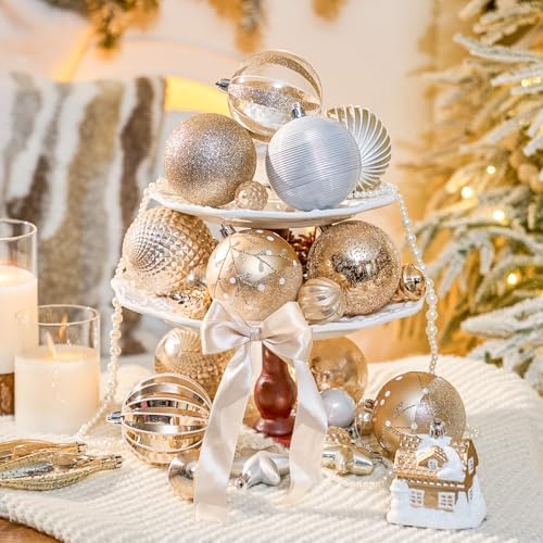 JORNOY 106Pcs Christmas Ornaments Set, Shatterproof Assorted Hanging Baubles Decorations Bulk for Christmas Tree Decorations Home Holiday Party Decor, Champagne
