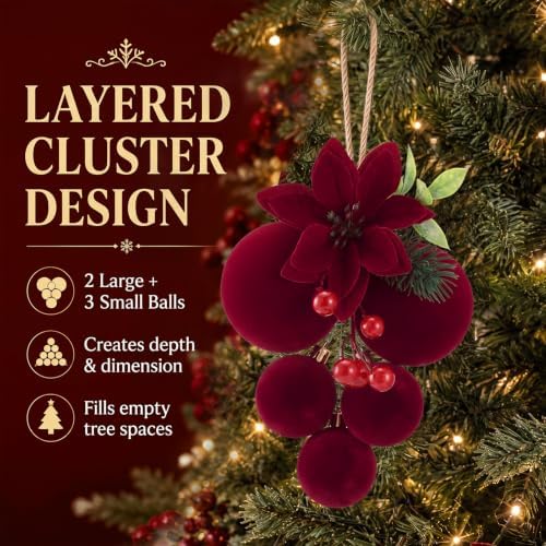 Thenshop 4 Pcs 12" Christmas Ball Ornament for Xmas Tree,Burgundy