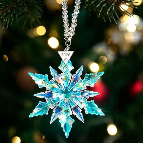 2026Annual Christmas Ornaments Crystal Snowflake Star - Christmas Tree Ornaments Pendant Sun Catcher Home Hanging Decor (2026Colored Crystal 3 Layers)