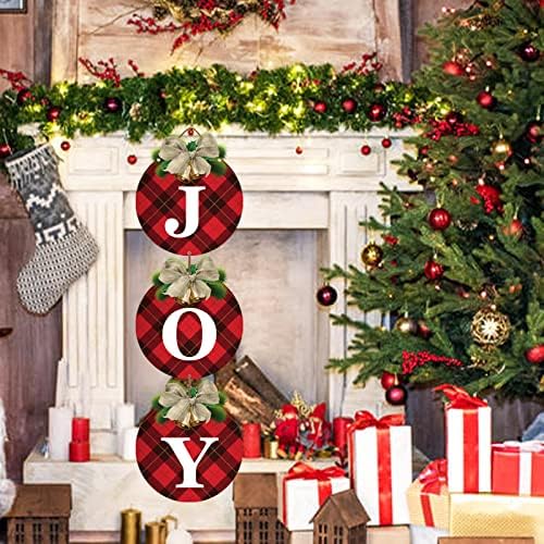 Outdoor Christmas Door Decorations, Joy Sign for Front Door, Buffalo Plaid
