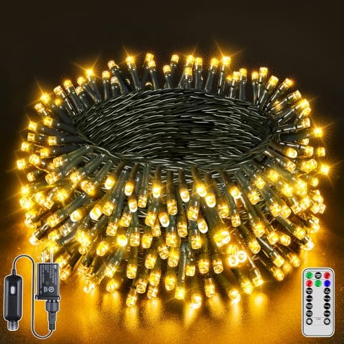 BrightChristmas 500 LED 164 FT Christmas Lights, Waterproof Outdoor String Lights with Remote and Timer, Christmas Tree Lights with 8 Modes Dimmable, Fairy Lights for Holiday Decor (Warm White)