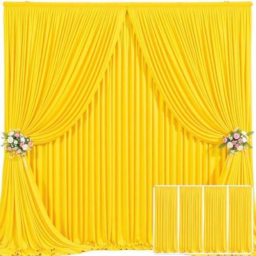 4 Panels Yellow Backdrop Curtain for Parties Wrinkle Free Lemon Yellow Photo Curtains Backdrop Drapes Fabric Decoration for Birthday Party Wedding Baby Shower 20ft(W) x 10ft(H)