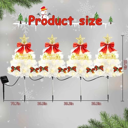 Christmas Tree Solar Pathway Lights Outdoor Decor, 4 Pack, White