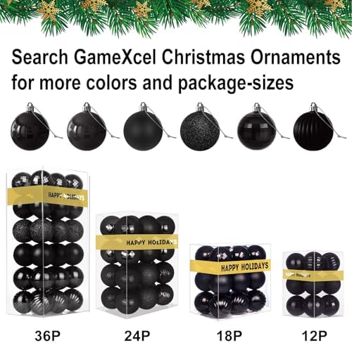Black 2.5" Christmas Balls Christmas Tree Decoration Ornaments Shatterproof Hanging Balls for Birthday Halloween Holiday Wedding Decorations Set of 10pcs
