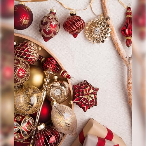 Balsam Hill Brilliant Bordeaux Bauble Christmas Ornaments Set - Glitter & Grandeur Vintage Style Tree Ornaments, 25 Pieces for Holiday Décor