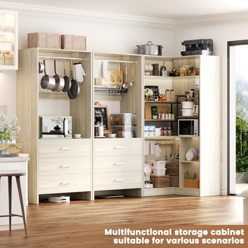 Aheaplus Closet System with 6 Drawers, 4 Hanging Rods & Corner Tower, Corner Closet System with Hanging,80.9" L-Shaped Walk-In Wardrobe Organizer, 2000+ lbs Capacity, Set of 3, White Oak