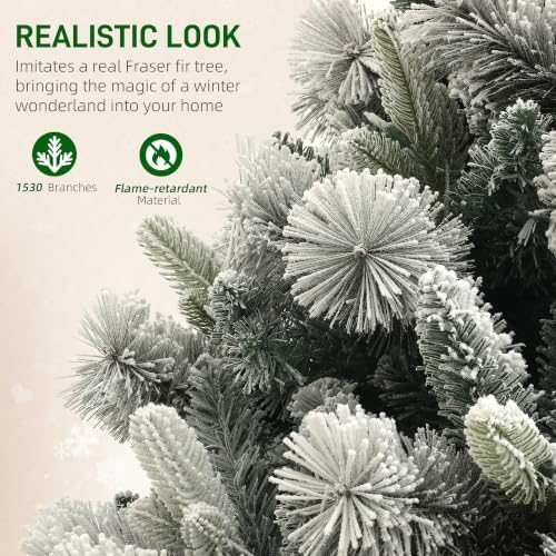 HOMCOM 7.5 ft Artificial Prelit Christmas Tree with Realistic Fraser Fir