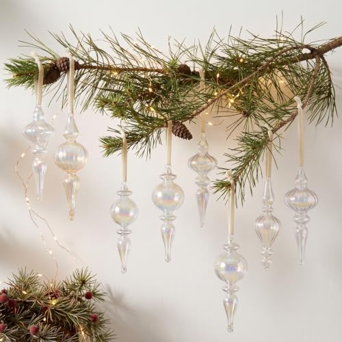 12 Pcs Vintage Glass Finial Christmas Ornaments, Iridescent