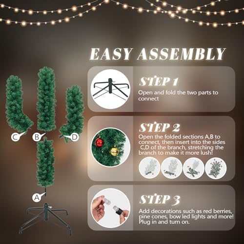 VINGLI 5ft Pre-lit Cactus Christmas Tree, 110 LED Lights, 400 Tips