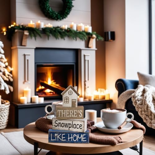 Lineshading 4 Pcs Wood Block Signs Farmhouse Tiered Tray Stacked House