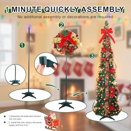 Alupssuc 4FT Pop Up Pencil Christmas Tree, Remote, Dual Color Lights