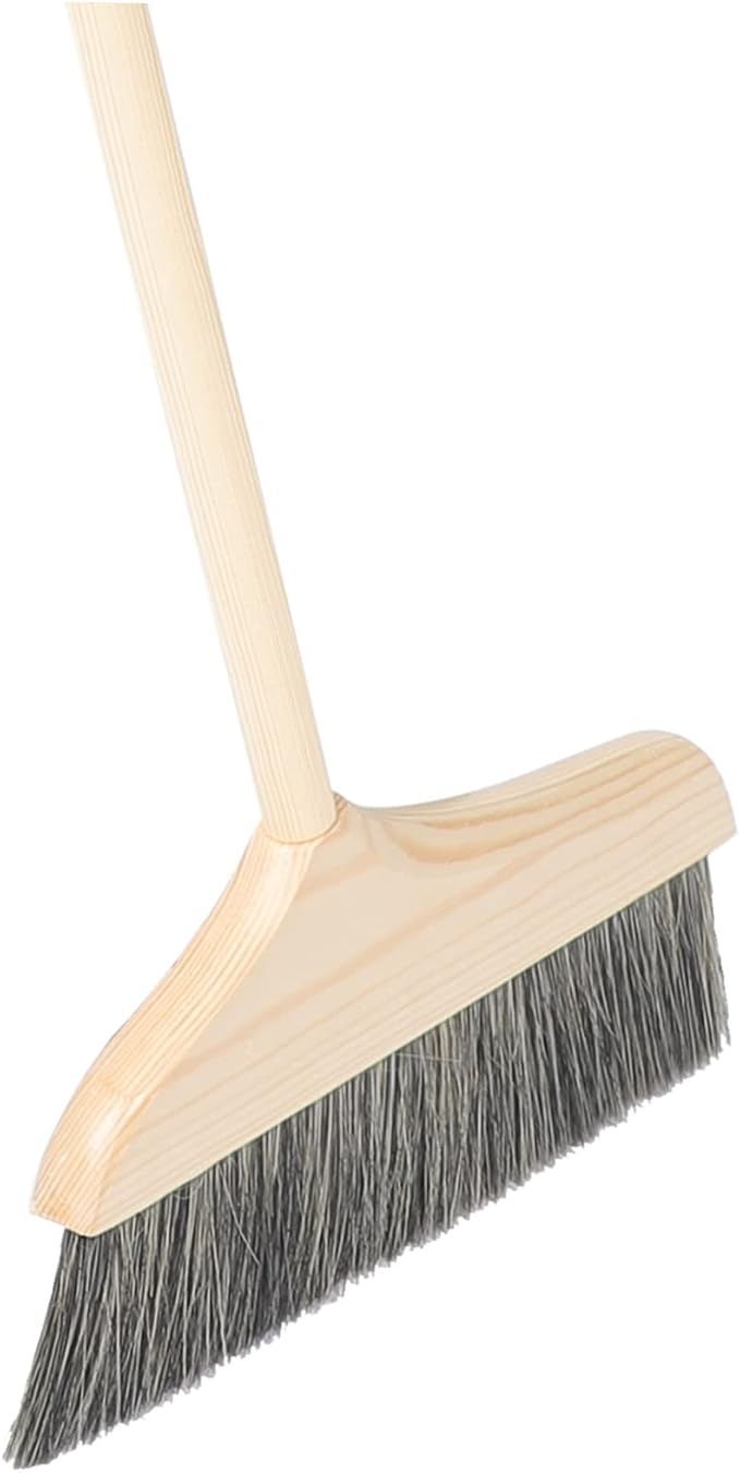 Long Handle Soft Bristle Broom Dustpan Set Floor Cleaning Broom for Indoor and Outdoor Use Anti-Static Pine Wood Sweeping Brush for Home Kitchen and RV