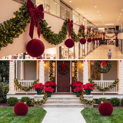 Threan 10 Inch Large Burgundy Velvet Christmas Ball Ornaments
