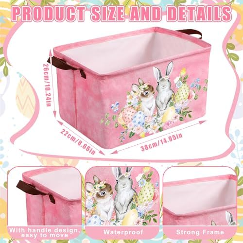 CHENGU 6 Pack Easter Storage Bin Collapsible Cute Easter Basket for Gift Large Pink Bunny Eggs Holiday Decor Rabbit Hunny Bunny Basket Foldable Farmhouse Flower Box with Handle for Bedroom Office Home