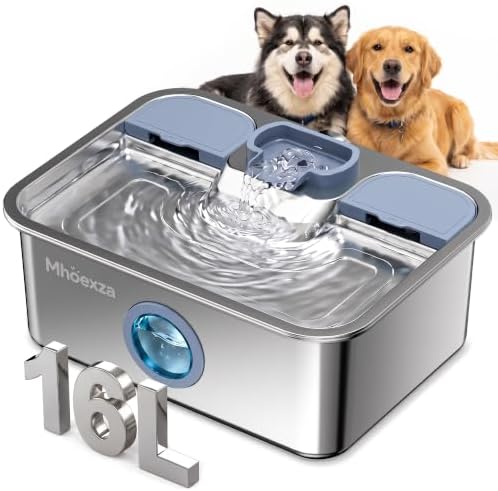 16L/541oz Stainless Dog Water Fountain with Dual‑Set Multi‑Layer Filtration