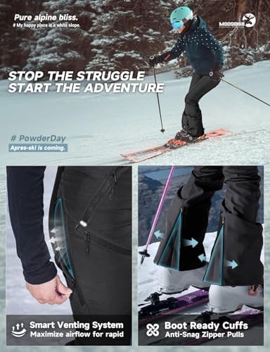 Moosehill Women's Snow Pants Flared: Zipper Mesh Vents Water Resistant