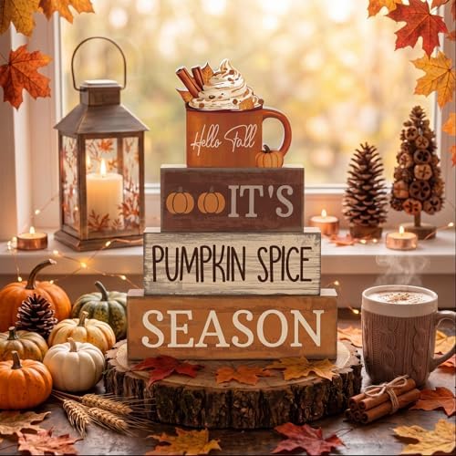 Lineshading 4 Pcs Fall Table Decor for Home, Pumpkin Spice Coffee Bar Sign