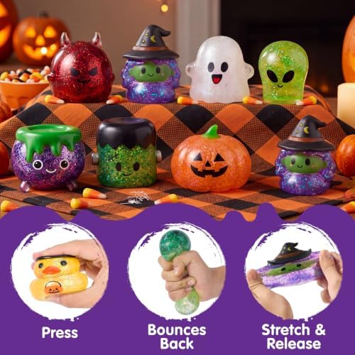 JOYIN 8 PCS Halloween Glitter Squishy Toys, Slow Rising Squishy Toys, Anxiety Relief Stress Balls, Sensory Toy for Kids Teens, Party Favors, Trick or Treating, Classroom Prize