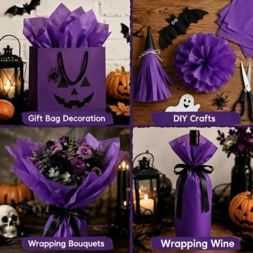Purple Tissue Paper - 100 Sheets Gift Wrapping Paper for Halloween Decor