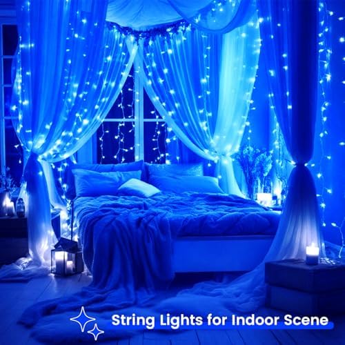 2 Pack 200 LED Battery Operated String Lights, Twinkle Fairy Lights Blue