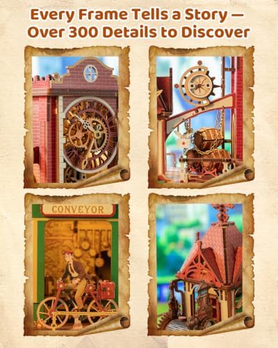 OZJAY Time Post Office DIY Miniature House Kit,3D Wooden Puzzles for Adults