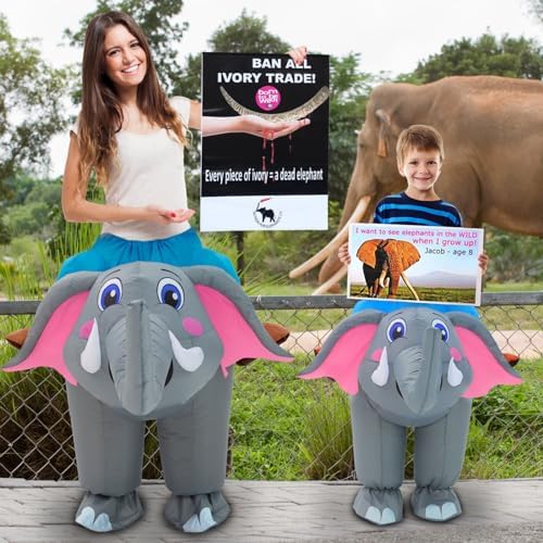 Inflatable Elephant Costume for Adult Halloween Blow Up Ride on Elephant Costumes Animals Suit for Men Women Cosplay Party