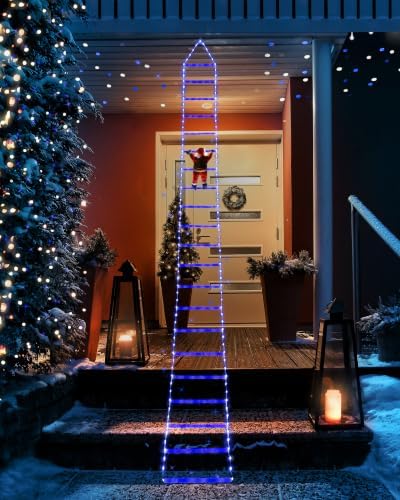 Toodour LED Christmas Lights - 10ft Christmas Decorative Ladder Lights with Santa Claus, Xmas Decorations Light for Indoor Outdoor, Window, Garden, Home, Wall, Xmas Tree Decor -Blue