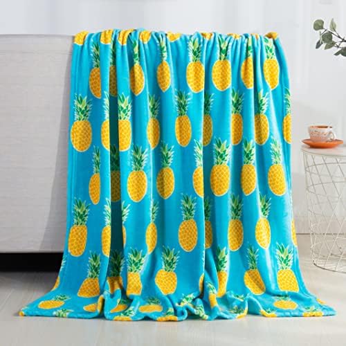 Elegant Comfort Luxury Velvet Super Soft Christmas Prints Fleece Blanket-Holiday Theme Home Décor Fuzzy Warm and Cozy Throws for Winter Bedding, Couch and Gift, 50 x 60 inch, Pineapple