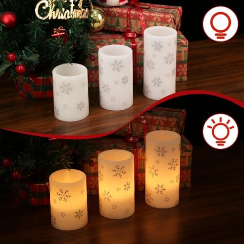 Silver Snowflake Flameless Candles Battery Operated with 6H Timer