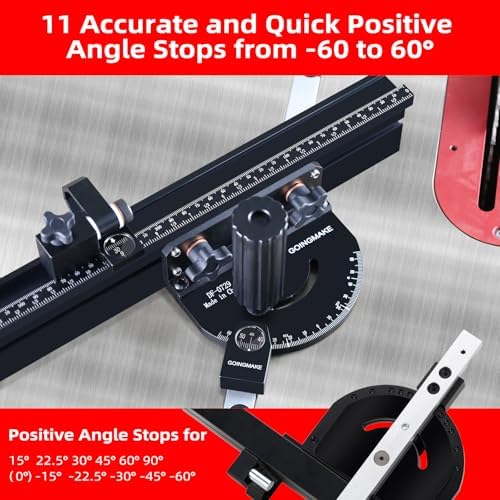 GOINGMAKE Portable Table Saw Miter Gauge with 18 Inch Fence and Multifunction Flip Stop and Positive Angle Stops, Miter Gauge for Table Saw Accessories, for Woodworking Cuts, Fits 3/4"x3/8" Slot
