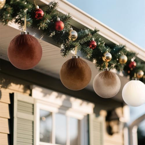 Liliful 12 Pcs Extra Large Velvet Christmas Balls Velvet Ornaments for Christmas Tree Flocked Shatterproof Xmas Tree Balls Bulk for Holiday Party Xmas Trees Hanging Decorations(6 Inch,Brown)