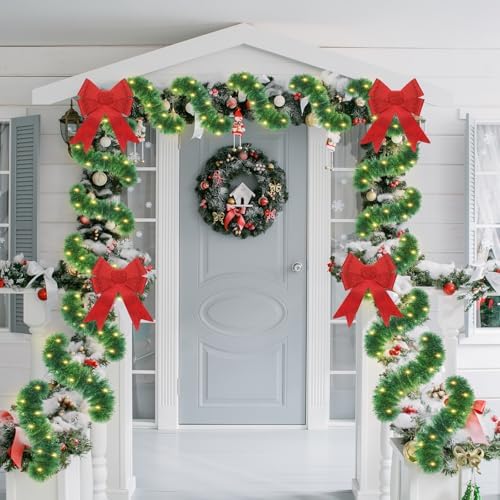Kingdder 2 Pcs 30FT Outdoor Christmas Garland with Solar Lights, Warm White
