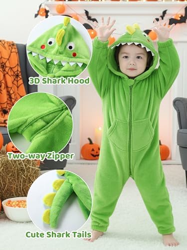 LOLANTA Boys' Girls' Dinosaur Shark Costume Flannel Jumpsuits Animal Onesie