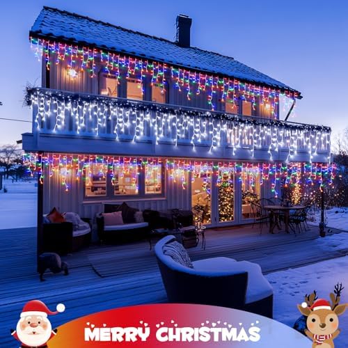 JMEXSUSS Color Changing Icicle Lights Outdoor Waterproof, 11 Modes 400 LED