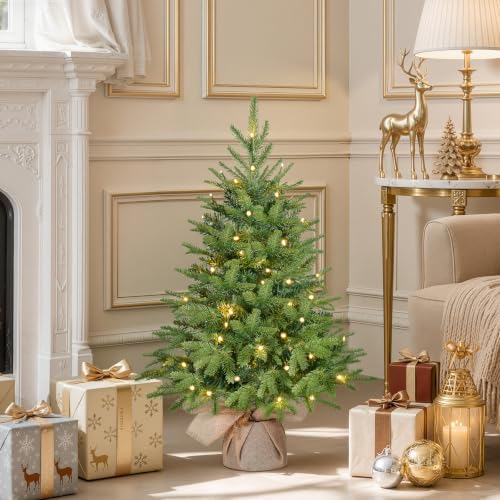 Alupssuc 2ft Prelit Artificial Small Christmas Tree with Warm White Lights