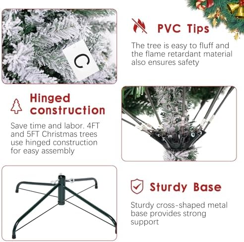 5FT Pre-Lit Snow Flocked Small Christmas Tree 600 Branch 200 Warm Lights