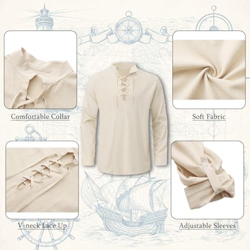 9PCS Men's Pirate Costume Set,Renaissance Medieval Outfit for Halloween Pirate Party with Viking Pants Shirts Accessories