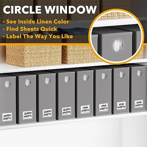 SpaceAid 10 Pack Bed Sheet Organizers and Storage, Foldable Sheet Organizer for Linen Closet, Sheets Set Folder Keeper with Window XL (Queen & King Size) Organizing Bedding Container, Gray