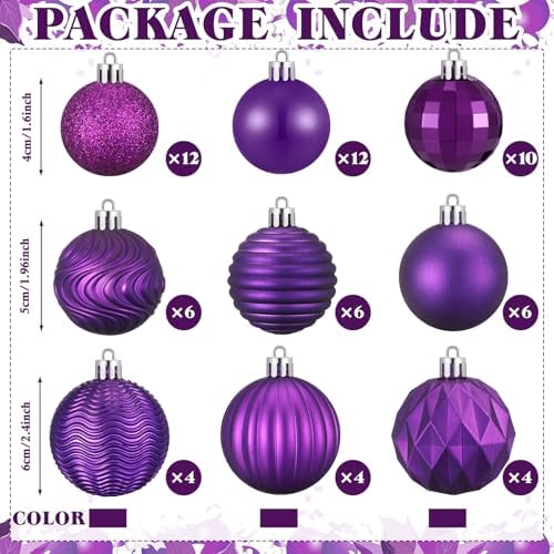 Lunmon 64 Pcs Purple Christmas Ball Ornaments 1.57/1.97/2.36 Inch