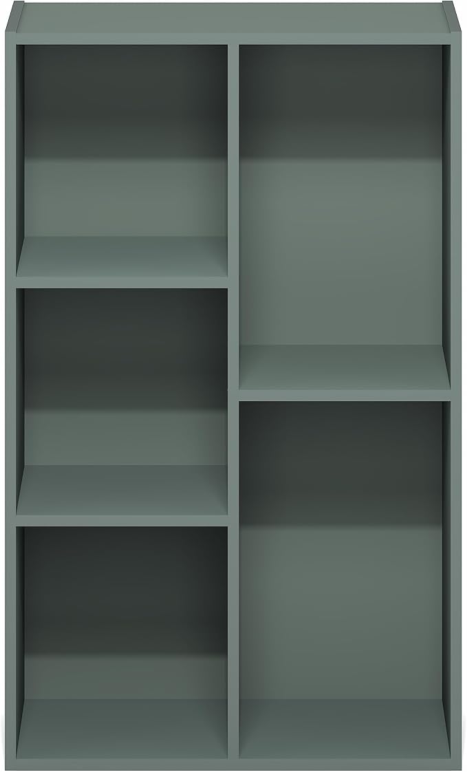 Furinno LUDER Book Shelf, 5-Cube Bookshelf, Reversible Bookcase, 9.4 x 19.5 x 31.5, Easy Assembly, for Living Room, Bedroom, Home Office, Sage Green