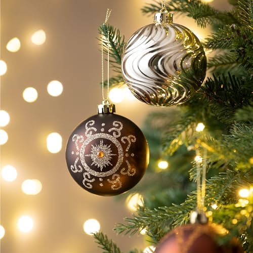 Valery Madelyn Ornaments for Christmas Tree Decorations, 16ct Bronze Copper and Gold Shatterproof Fall Christmas Tree Ornaments Set, 3.15 Inches Luxury Brown Hanging Ball Decor Bulk for Xmas